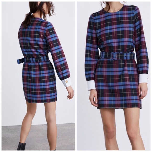 HECKED DRESS WITH BELT - Picture 2 of 8